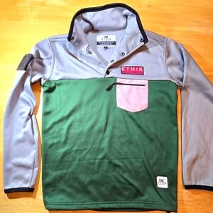 Ethik Worldwide Unique 1/4 Snap  Fleece SMALL Draw Waist, Removable Rubber Patch